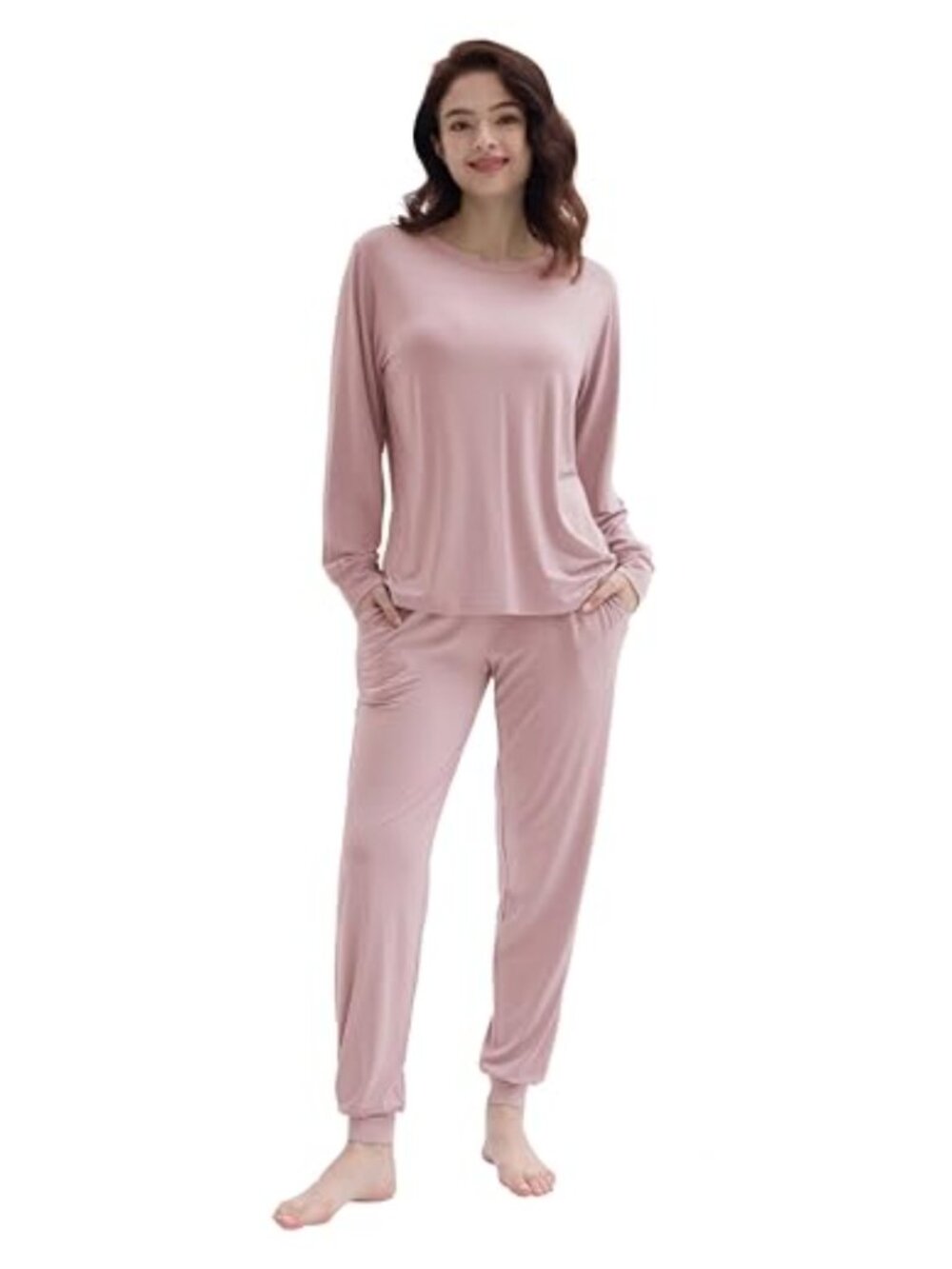 Bamboo Viscose Pajama Set Long Sleeve Jogger PJs with Pockets